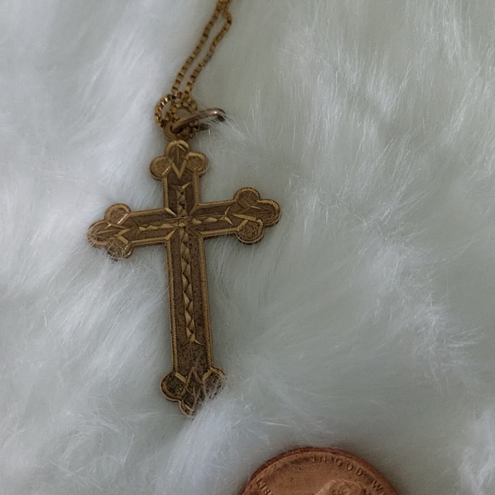 ANTIQUE Hallmarked Old Gold Trefoil Cross 19thC Arts&Crafts Movement